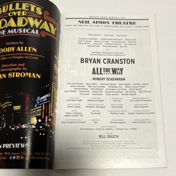 All The Way Opening Night Broadway Playbill Bryan Cranston New York Theatre - Picture 6 of 10